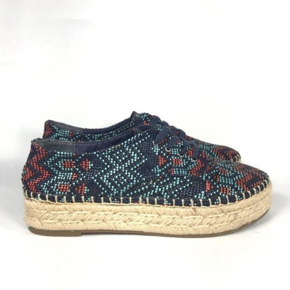 Indigo Rd. Leisa Oxford Espadrille Flatform Aztec Colorful Beaded Sneaker